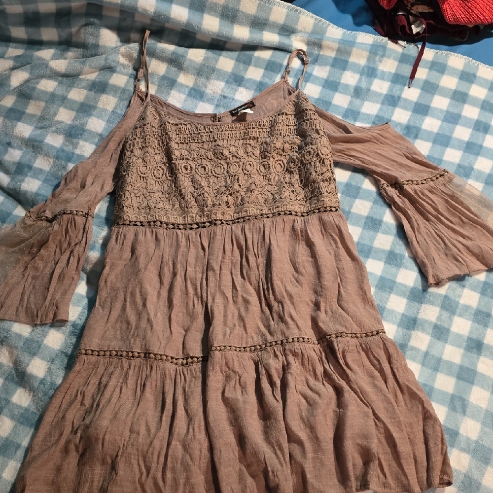 Pink Tiered Midi Sundress with Cold Shoulder Bell Sleeves